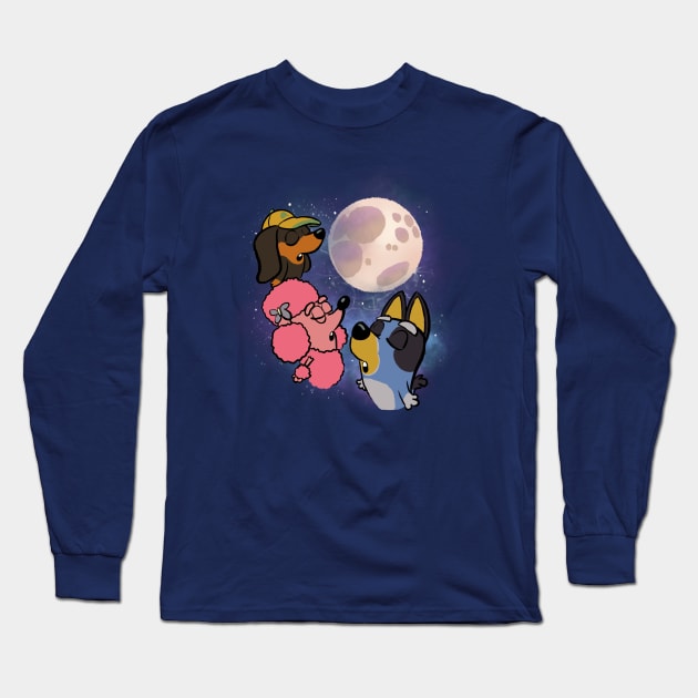 Three Wolf Moon Bluey parody Long Sleeve T-Shirt by AmyNewBlue